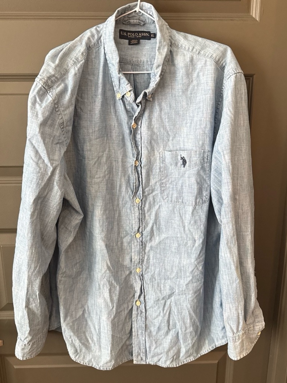 U.S. Polo Assn. Light Blue Chambray Button Down Shirt XL Long Sleeve Pocket